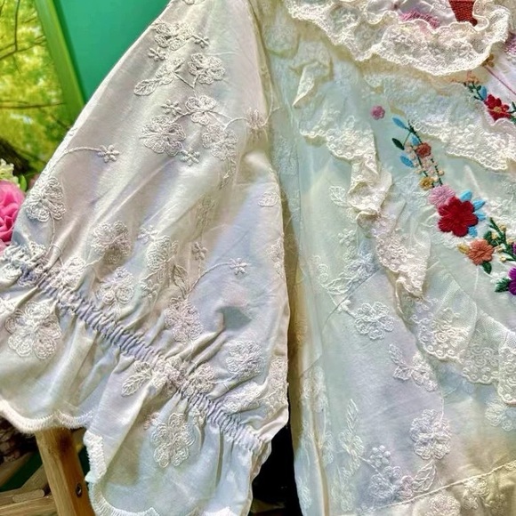 Unbleached Cotton Embroidered Dress, Summer Short Sleeve, Fits 90–160 lbs - Picture 9 of 12